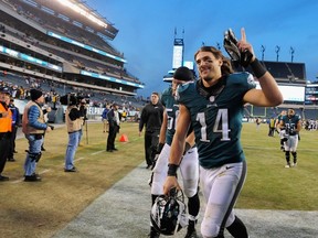 Eagles receiver Riley Cooper was featured in the team's calendar for February -- Black History Month -- two years after he was caught on video shouting racial slurs at a concert. (Evan Habeeb/Getty Images/AFP/Files)