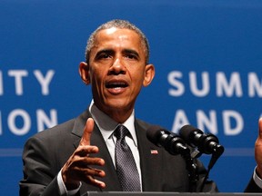 U.S. President Barack Obama speaks at the Summit on Cybersecurity and Consumer Protection at Stanford University in Palo Alta, Calif., Feb. 13, 2015. REUTERS/Kevin Lamarque