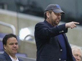 Exceutive Chairman James Dolan of the New York Rangers watches a practice session. (Bruce Bennett/AFP)