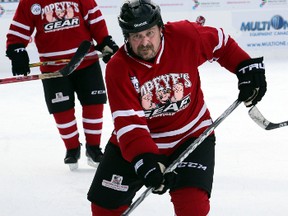 Larry Steel is the oldest participant in the current effort to play the world's longest hockey game. (Perry Mah, Edmonton Sun)