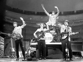 The cast of Let It Be celebrates in true Beatlemania style during the touring show featuring the music of The Beatles. Dozens of tunes by the Fab Four will be heard as the tour?s John, Paul, George and Ringo change styles ? in music and stage wear ? to showcase the evolving eras as the British pop superstars move toward the group?s breakup. (Special to QMI Agency)