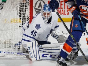Maple Leafs’ Jonathan Bernier is expected to get the start in his home province on Saturday against the Canadiens. (AFP/PHOTO)