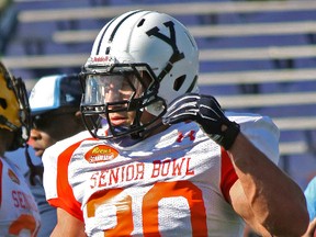 Kitchener, Ont.'s Tyler Varga, seen here at the Senior Bowl last month in Mobile, Ala. is the No. 2 fullback prospect heading into the NFL scouting combine this coming week in Indianapolis. (John Kryk/QMI Agency)