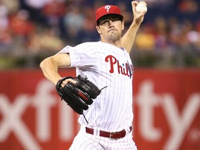 Philadelphia Phillies starting pitcher Cole Hamels (35) pitches during the sixth inning of a game against the Washington Nationals at Citizens Bank Park. The Phillies defeated the Nationals 4-3. (Bill Streicher-USA TODAY Sports)