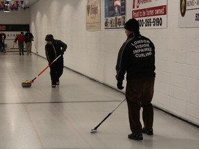 Players from the London Vision Impaired Curlers team took over the Seaforth Curling Rink on Feb. 13 for a day of lighthearted matches. (Marco Vigliotti/Huron Expositor)