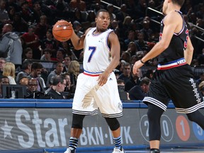 Kyle Lowry dribbles the ball during the 64th NBA all-star game on Sunday. With the all-star game coming to Toronto next winter, Lowry says he can’t wait to show off the city. (afp)