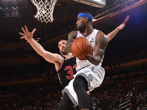 LeBron James looks to pass the ball in mid-air during the NBA All-Star Game at Madison Square Garden in New York on Sunday. (afp)