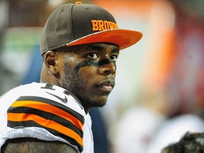 Josh Gordon #12 of the Cleveland Browns stands on the sidelines in the first half against the Atlanta Falcons at Georgia Dome on November 23, 2014 in Atlanta, Georgia. (Scott Cunningham/Getty Images/AFP)