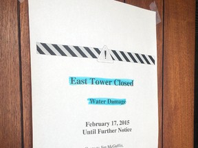 City Hall sign explains that the East Tower is closed due to water damageon Tuesday Feb. 17, 2015. (DON PEAT/Toronto Sun)