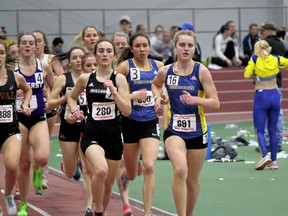 Laurentian track team's Marissa Lobert and Michelle Kennedy compete in the 3,000 metres at the Boston University David Hemery/Valentine Invitational on the weekend.