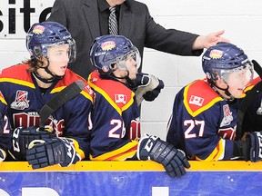 The Wellington Dukes, shown above with GM-coach Marty Abrams behind the bench, will make their 27th consecutive appearance in the playoffs this season. (OHL Images)