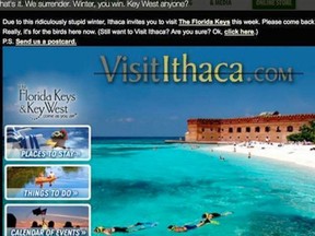 Tourism officials in Ithaca, N.Y., are sick of winter and telling travellers to go to sunny Key West, Fla., instead. (QMI Agency/VisitIthaca.com)