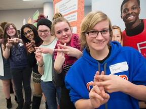 Students from Cairine Wilson S.S. stepped up to tell their stories at the presentation of the Suicide Prevent Network annual Ottawa Community report. Trevor Goriner, Kyleigh Gault, Leona-Mae Scully, Erika Pelland, Skye Wiersema and Shay Escander all take part in Sources of Strength, a program that helps support youth living with mental illness. (DANI-ELLE DUBE Ottawa Sun)