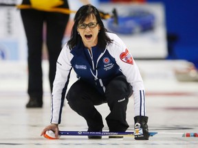 Nova Scotia skip Mary-Anne Arsenault calls a shot against New Brunswick during the fifteenth draw at the Scotties Tournament of Hearts curling championship in Kingston February 22, 2013. (REUTERS)