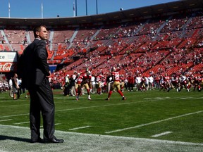 San Francisco 49ers general manager Trent Baalke declined to respond to Jim Harbaugh's assertion last week that his departure from the franchise was not a mutual decision.