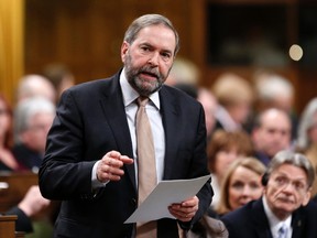 New Democratic Party leader Thomas Mulcair speaks during Question Period in the House of Commons on Parliament Hill in Ottawa, Feb. 18, 2015. (CHRIS WATTIE/Reuters)