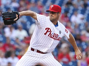 Philadelphia Phillies pitcher Cole Hamels throws during a game against the Washington Nationals at Citizens Bank Park. (Bill Streicher/USA TODAY Sports)