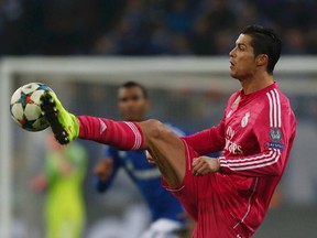Real Madrid's Cristiano Ronaldo controls the ball during Champions League play against Schalke 04 in Gelsenkirchen, February 18, 2015.     (REUTERS/Ina Fassbender)