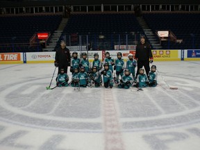 Oiler's Logo Picture
Back row from left: Coach Buan, Ayden Gauthier, Treyton Phillipo, Mason Merrill, Drayden Bull, Gray McMichael, Lincoln Walt-McGrath and Coach Bull. Front row from left: Cooper Johns, Chase Andriuk, Brooklyn Phillipo, Luke Garnier, Austin Norring, Aubrey Plamondon, Trae Kokotailo and Mason Beaner.
Pictured on the Oilers Ice.

Submitted photo | Whitecourt Star