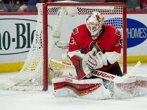 Ottawa Senators goalie Andrew Hammond makes a save in the first period against the Montreal Canadiens at the Canadian Tire Centre on Wednesday. (Marc DesRosiers-USA TODAY Sports)