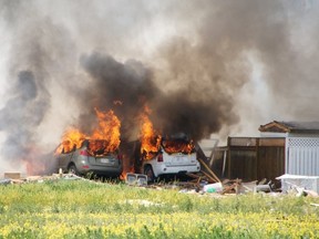 Original date of photo;  Edmonton, AB. June 20, 2010: Edmonton, Alberta June 20, 2010: A massive explosion at 18011 Ð 91 A Street , a north Edmonton home on Sunday June 20, 2010. According to police, about 20 homes were affected and at least seventy people were evacuated, according to district fire chief Robert D'Aoust. PHOTO BY TAMI FLEXHAUG SPECIAL TO EDMONTON SUN/QMI AGENCY

Updated caption on May 10, 2011; Investigations revealed that the explosion was the result of a build up of natural gas within the Poirier / Heard house at 18011 Ð 91 A Street due to someone altering the natural gas line prior to the blast. 4 people in total died. The blast caused three fatalities: Dwayne Richard Poirier, 46, who lived at the house where the blast originated; and Craig Donald Huber, 29, and Bradley Warren Winter, 26, who resided in the neighbouring house at 18013 Ð 91 A Street. However, homicide investigators determined that Jeanne Cathleen Heard, 47, who also lived at house where the blast originated, had died sometime prior to the explosion as a result of domestic violence.