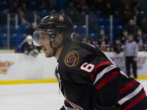 Tyler Longo opened the scoring Thursday as the Sarnia Legionnaires routed the Lambton Shores Predators 8-3 before more than 1,500 fans at the Brock Street barn. (Submitted photo by Anne Tigwell)