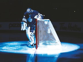 Leafs goalie James Reimer stands under the spotlight at the ACC. (Reuters)