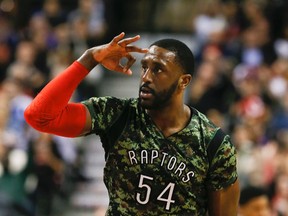 Patrick Patterson after he nailed a 3-pointer late the in 4th quarter as the Toronto Raptors beat the Sacramento Kings in Toronto, Wednesday, Jan. 28, 2015. Stan Behal/QMI Agency