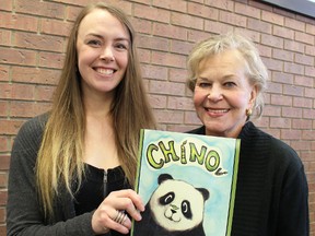 Carol Barrett, right, is the author of "Chino" a new French children's book. Angela Green did the illustrations. A book signing is planned Feb. 28 at The Book Keeper. (TYLER KULA/ THE OBSERVER/ QMI AGENCY)