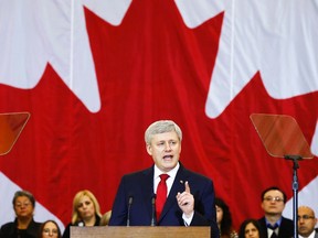 Canadian Prime Minister Stephen Harper speaks at a news conference in Richmond Hill, Ont. Jan. 30, 2015. (MARK BLINCH/Reuters)