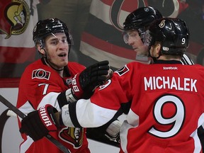 Ottawa Senators' Kyle Turris celebrates his first-period goal against  the Florida Panthers at the Canadian Tire Centre Saturday, Feb. 21,  2015.  (Tony Caldwell/Ottawa Sun)