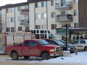Fire crews respond to a building on Fraser Avenue where an unknown substance spill sent five children to the hospital Sunday. ANDREW BATES/TODAY STAFF