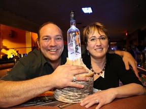 JOHN LAPPA/THE SUDBURY STAR
Marcel Rheault and Mireille Morin, of Rheault Distillery in Hearst display their Loon Vodka they brought to the Northern Ontario Microbrew Festival.