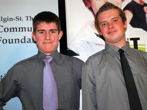 Liam Woodhouse, left, and Shawn Fehr each received a Youth Citizenship Award last December, the highest honour given at the city's second annual Youth Volunteer and Citizenship Awards ceremony at the Talbot Teen Centre. (Ben Forrest/Times-Journal)