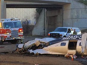 A Stony Plain pilot is in hospital in critical condition after his plane crashed in downtown Spokane, Wash. on Sunday. PHOTO SUPPLIED/KHQ Spokane