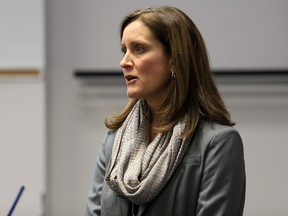 Leslie Miller, superintendent of business services and treasurer of the board, is shown here at the Hastings and Prince Edward District School Board meeting, Monday, Feb. 23, 2015. 
Emily Mountney-Lessard/The Intelligencer/QMI Agency