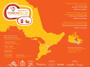 A map of the Pan Am torch relay route.