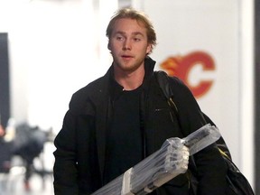 Sam Bennett leaves the Scotiabank Saddledome in Calgary after being assigned to the Kingston Frontenacs of the Ontario Hockey League on Saturday. (Darren Makowichuk/QMI Agency)