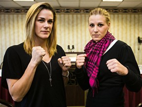 Jelena Mrdjenovich, left, is in training for her next fight, March 11 in Panama City. (Codie McLachlan, Edmonton Sun)