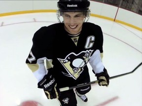Pittsburgh Penguins captain Sidney Crosby smiles during a GoPro video shoot. (NHL.com screen grab)