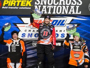 Tonie Sledz (right) became the youngest ISOC racer to earn a podium finish in Shakopee, Minn., on Jan. 10.