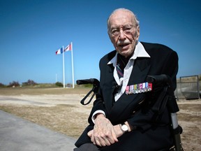 Ernest Cote poses at Juno Beach in Courseulles-sur-Mer, France, April 17, 2014. (AFP)