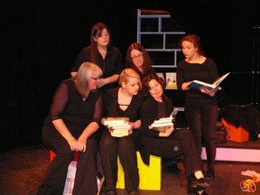 The cast of Mom’s the Word, back row left to right, Nicole Bischoff, Lisa Flannagan and Jennifer Verardi and, front row left to right, Katie Flower-Smith, Kelti Roy and Anne-Marie Bergmann. (Domino Theatre photo)