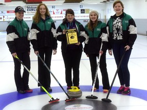 Glendale HS girls curling team won the TVRA South East final Wednesday at the Tillsonburg District Curling Club, qualifying for WOSSAA in Clinton Monday. (CHRIS ABBOTT/TILLSONBURG NEWS)