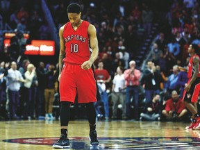 Raptors guard DeMar DeRozan walks off the court during the final moments of their loss to the Pelicans earlier this week. (USA TODAY SPORTS)