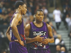 Raptors guards DeMar DeRozan (left) and Kyle Lowry haven’t been playing up to their usual excellent levels recently. (USA TODAY SPORTS)