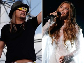 Kid Rock, left, is clearly not a fan of Beyonce, right. (Reuters file photos)