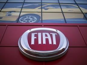 The Fiat logo is pictured at a car dealership at Motor Village in Los Angeles, California in this October 13, 2014 file photo.  REUTERS/Mario Anzuoni/Files