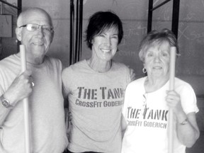 George Laithwaite, Fossil Fitness instructor Jennifer Fleming and Pauline Laithwaite.
