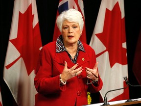 MICHAEL PEAKE/QMI AGENCY 
Ontario Education Minister Liz Sandals announces the new sex education curriculum at the Queen's Park media studio in Toronto Monday.